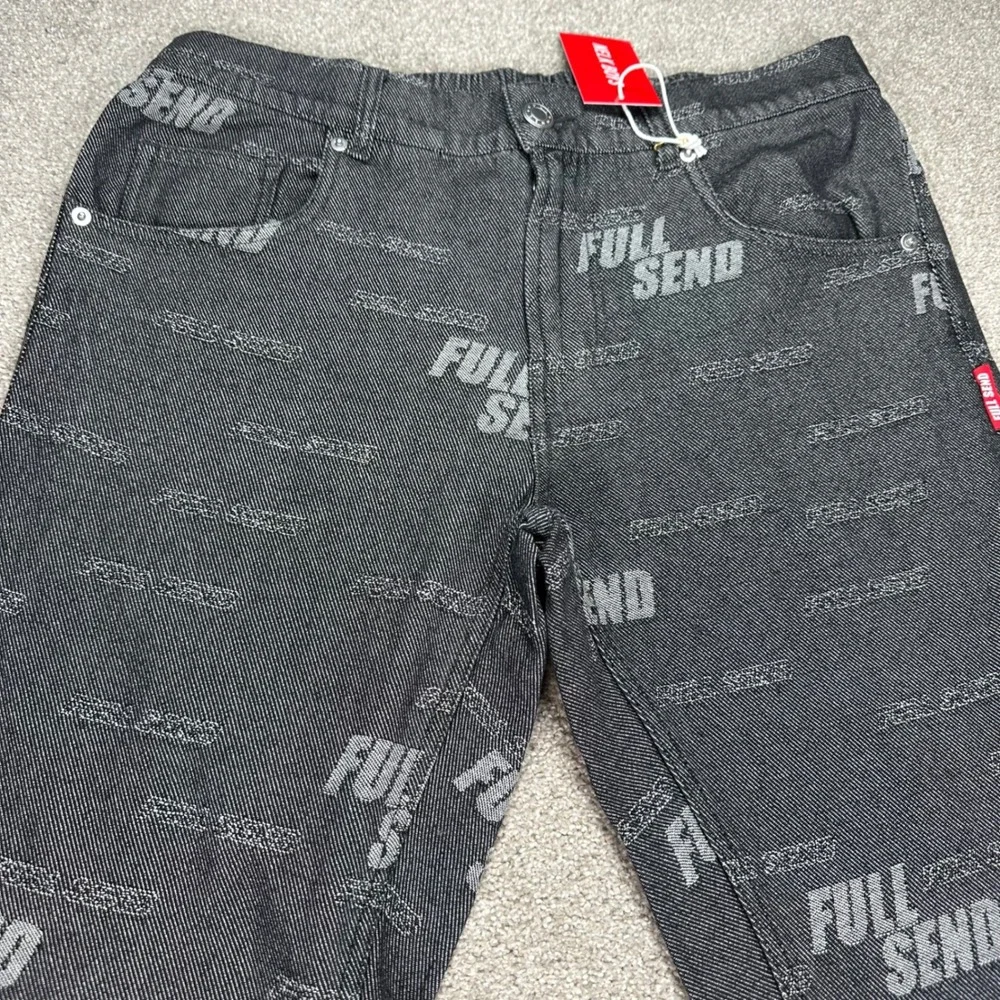 Full Send Denim Street Jeans Mens Medium‎ All Over Print Gray Skate Pants New